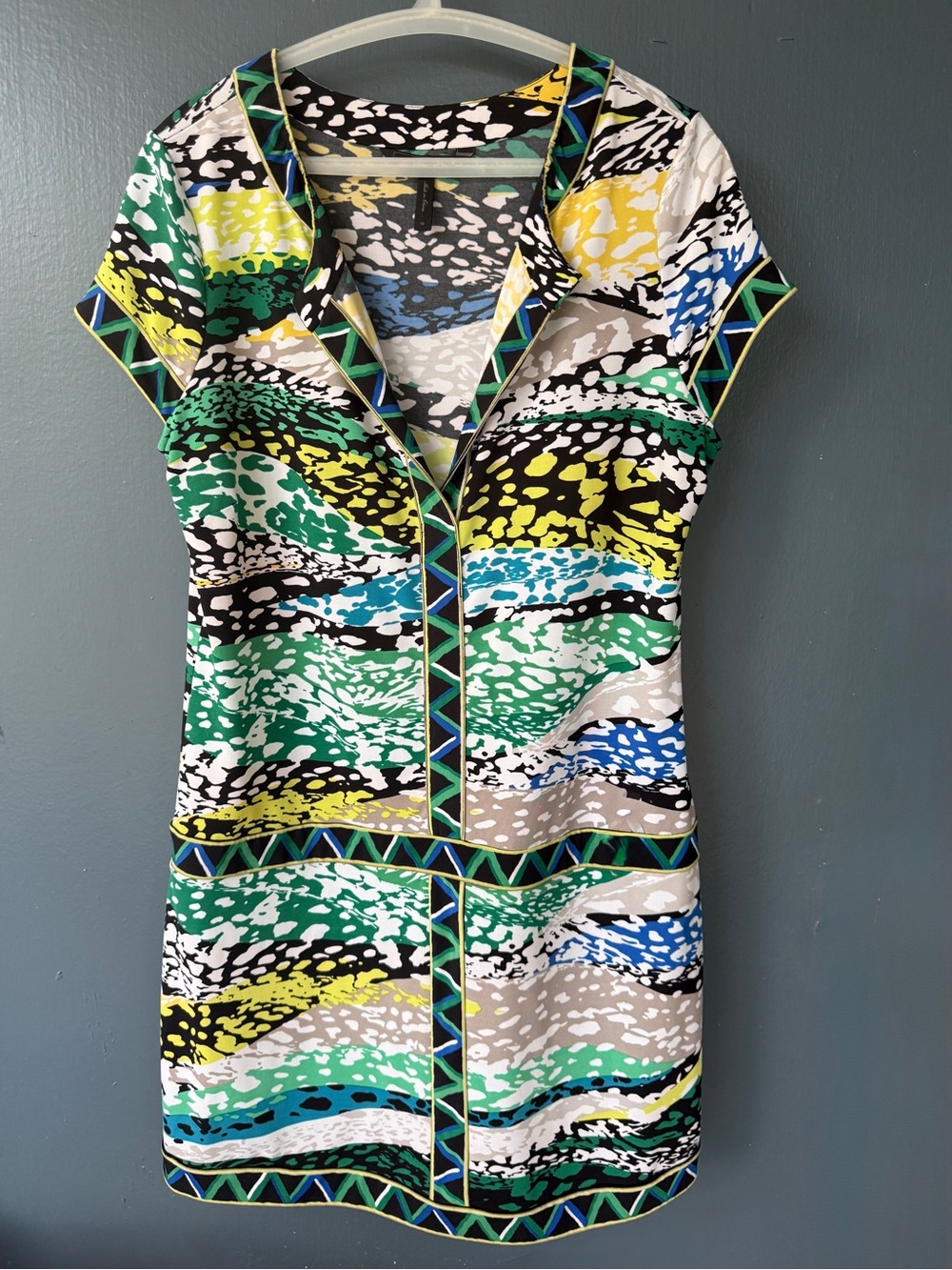 BCBGMaxAzria Multicolor Printed Blouse - Gray, White, Yellow, Teal
